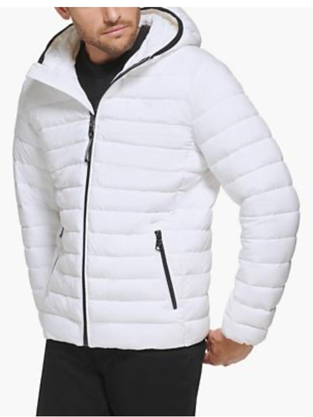 Avalanche White Hooded Puffer Jacket with Black Trim